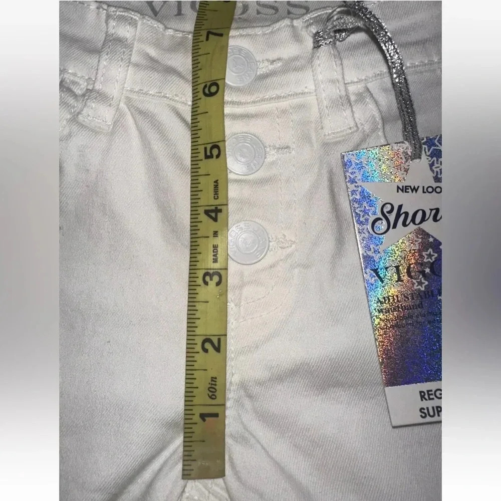 NWT Vigoss Adjustable Waist The Chelsea White Denim Snap Button Fly Shorts Sz 10 - Picture 6 of 7